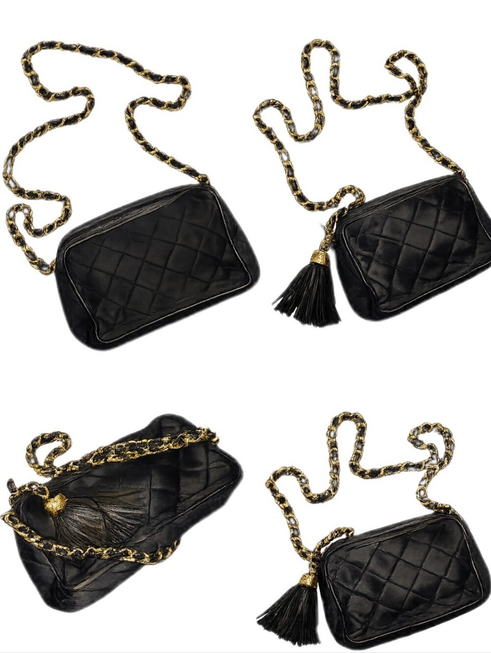 Authentic Vintage CHANEL black satin quilted evening bag
